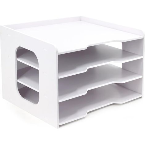 Organiseur de fichiers bureau horizontal 4 niveaux, étagère de rangement multifonctionnelle pour documents, dossiers et fournitures (1/5)