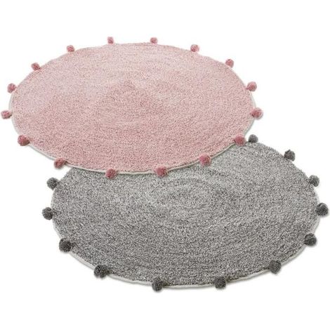 Tapis rond - JUANIO - Avec pompons - Lot de 4 - Diamètre 80 cm - 100% coton (1/4)