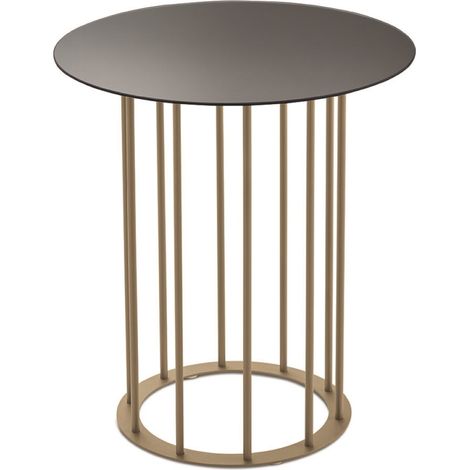 Tavolino tondo D45 cm con base in metallo Beige e piano in vetro Fume' MUTE (1/2)