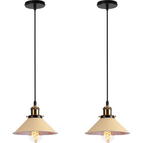 Suspension Luminaire Industrielle 2pcs Rétro Plafonnier Lustre Suspension pour Couloir Salon Restaurant E27 40W Jaune Clair (1/5)