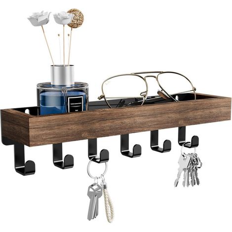 Porte-clés en bois - Étagère murale - Porte-clés - Petit porte-clés - Porte-clés - Étagères multiples - Organisateur de chambre - Bois - Marron (1/5)
