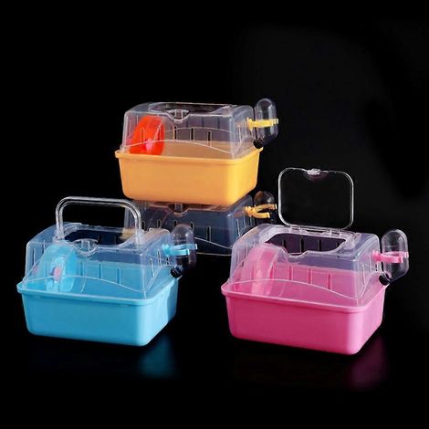 Cage de transport portable pour hamster avec gamelle et roue, pour petits animaux de compagnie. (1/4)