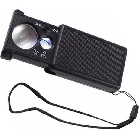 Loupe de bijoutier avec lumière LED, lentille acrylique UV, portable, grossissement 30x/60x, à tirer, œillet de bijoutier (1/5)
