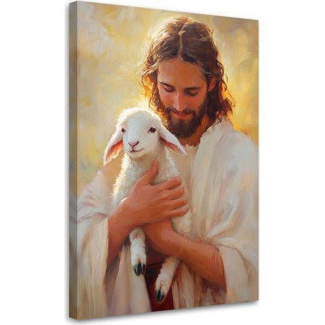 Quadro su tela, Gesà¹ con l'agnello - 80x120 (1/3)