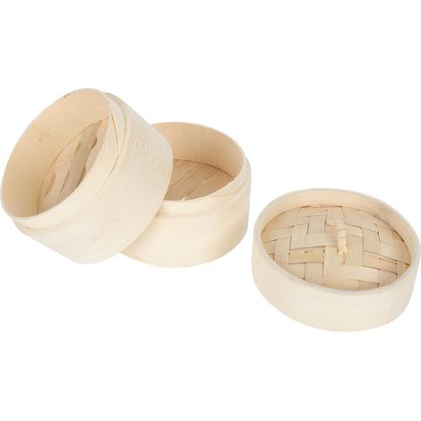 Panier vapeur à 2 niveaux (10 cm) en fibres naturelles, pour la cuisson des raviolis et des brioches bao