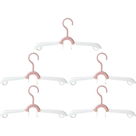 Cintres pliables - Lot de 5 - Blanc/Rose - Cintres de voyage pour les vacances et le camping - Légers et peu encombrants (1/5)