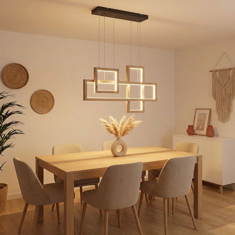 Hängelampe Wohnzimmerleuchte Holzleuchte LED Pendellampe Esstischleuchte, MDF Metall schwarz, 40W 1800lm warmweiß, H 120 cm