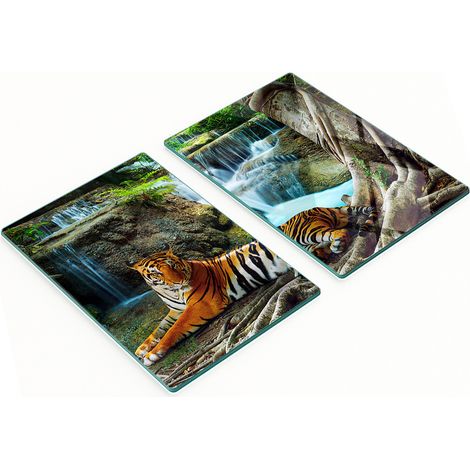 Taglieri da cucina in vetro con grafica "Tigre e cascata" 2x40x52 cm (1/5)
