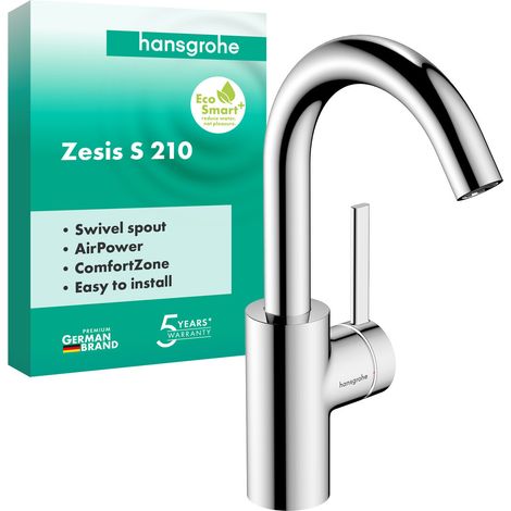 Hansgrohe Zesis S - Grifo de lavabo con caño giratorio, CoolStart, EcoSmart+, cromo 74741000