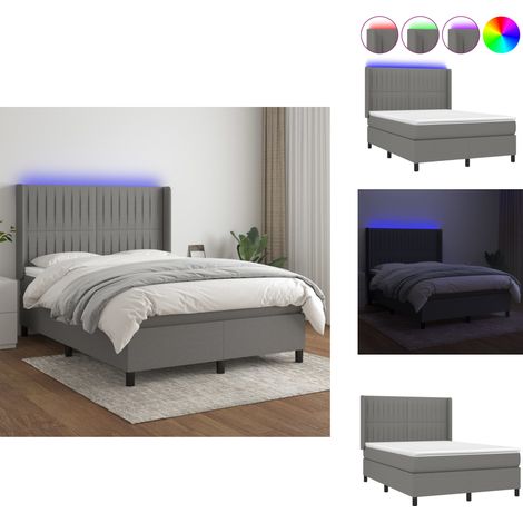 Sommier à lattes de lit matelas LED Gris foncé 140x190 cm Tissu - Sommier Tapissier - Lit Avec LED - Lit Design - Lit Moderne - Matelas À Ressorts Ensachés (1/5)