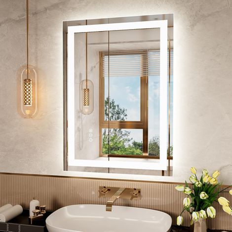 Miroir LED Salle de Bain 50x70cm, Anti-buée, Dimmable, Mémoire (1/5)