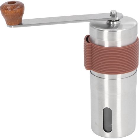Moulin à café manuel portable en acier inoxydable, mini moulin à café à meules céramiques pour camping, cuisine ou bureau, marron (1/5)