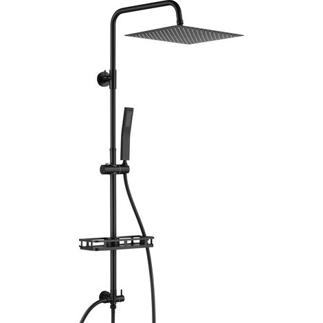 Regendusche ohne Armatur Schwarz, Duschsystem Edelstahl Duschset mit Ablagen,Verstellbare Duschsäule Duschset Eckig 30x30 cm Überkopfbrause für Badezimmer (1/5)