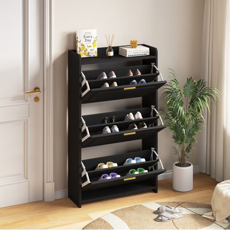 Scarpiera con 6 scomparti e ante ribaltabili, nero, in MDF, 70 x 24 x 120 cm (1/5)