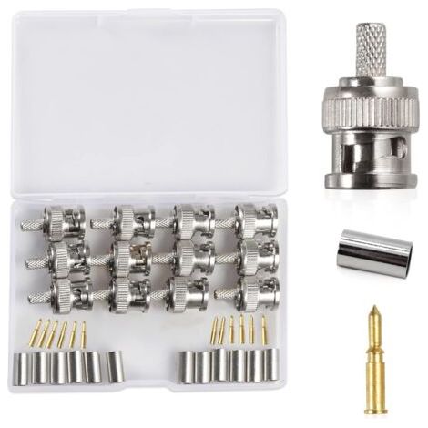 Lot de 12 connecteurs BNC RG58 mâles à sertir avec boîte de rangement, compatible avec câble coaxial RG58 pour antennes, appareils LAN sans fil, câble coaxial, Wi-Fi, radios, antenne externe