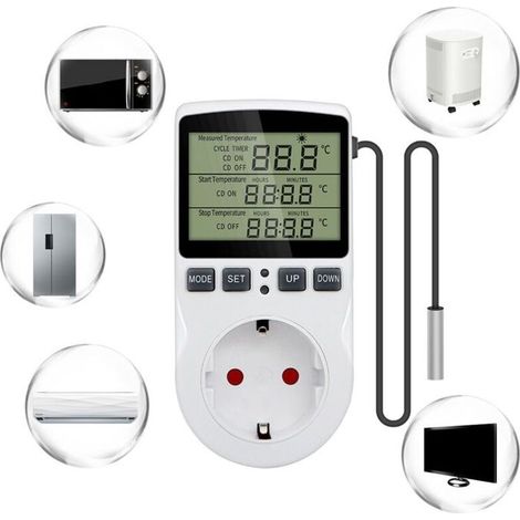 Ecleanfy - Prise thermostatique numérique 230V 16A avec sonde 1,7 m – -40°C à 120°C, chauffage/refroidissement, minuterie (1/4)
