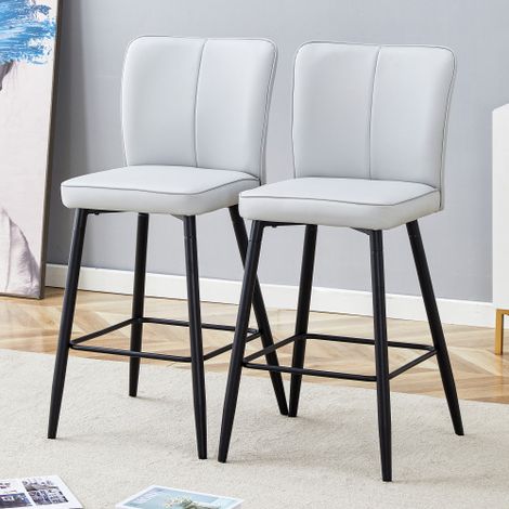 Lot de 2 tabouret s de bar en similicuir et métal, avec dossier et repose-pieds, style industriel, gris clair (1/5)