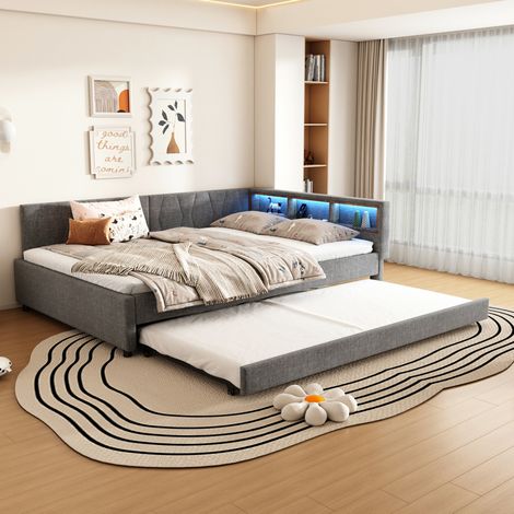 Cama nido 140x200 con USB LED y estantes OKMYHOME (1/5)