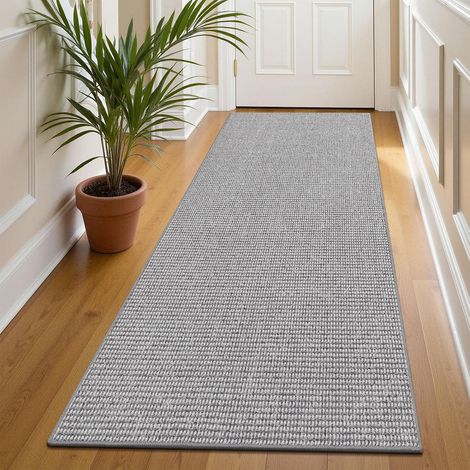 Tapis Couloir Long 80 x 200cm, Tapis Cuisine Devant Evier Antidérapant et Lavable en Machine, Tapis de Couloir Doux Tapis Entree Interieur pour Salon Buanderie Entrée Chambre, Gris + Blanc (1/5)