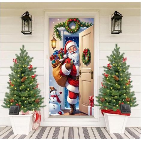 DECOR DE NOEL Décoration de Porte Noel 200 x 90 CM, Couverture de Porte de Père Noël Décor,Bannière de Porte de Noel pour Intérieur (1/4)