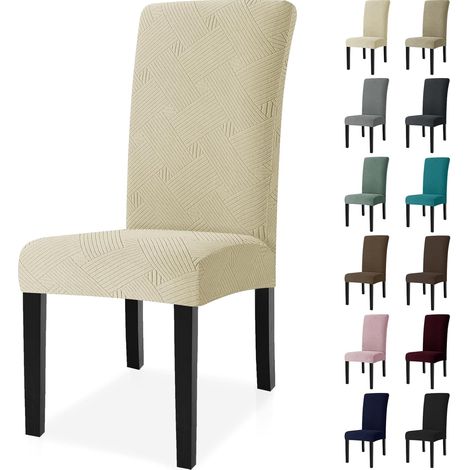 Housse de Chaise 2 Pièces, Extensible Housse Chaise Salle à Manger, Universel Housse pour Chaise, Housses de Chaises Lavable, Moderne Couvre Chaise Protege Chaise Decoration, Beige (1/5)