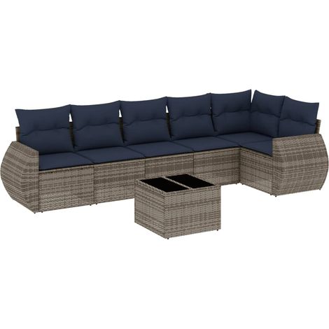 Maison Exclusive - 7-teiliges Gartensofa-Set mit Kissen, grau, Po