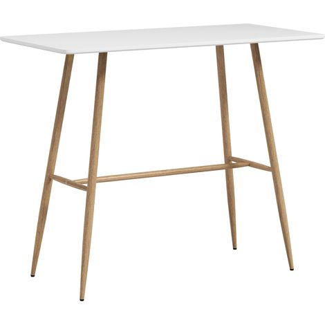 Rechteckiger Bartisch für 4 Personen, Stahlbeine in Holzoptik, einfache Montage, 118 x 58 x 98 cm, weiß