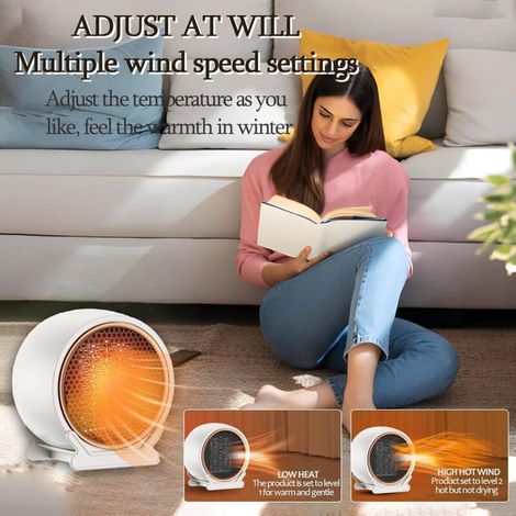 Low Consumption Electric Heater, 1200W/2000W Ceramic Fan Heater, 220V Portable Mini Electric Heater, PTC Fast Heating, No Light & Low Noise, 2 Modes - Bl (1/4)