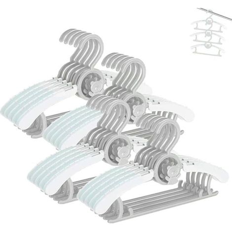 20pcs Gris et Blanc Cintre Enfant Extensibles avec Crochet d'ours Mignons Cintres Multifonctionnels en Plastique pour Enfant 29-37 (1/4)