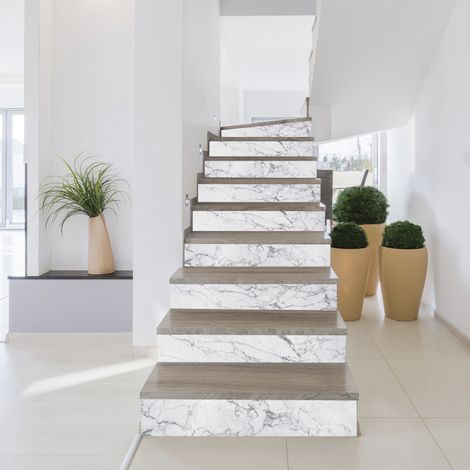 Lot de 3 stickers adhésifs contremarche marbre blanc 19,5 x 100 cm – Décoratif pour escalier – Application facile et rapide – Plage (1/2)