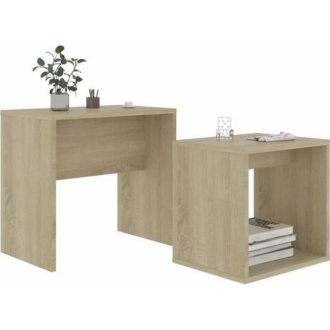 Set de 2 tables basses gigognes bois clair Filow 37 - 48 cm (1/5)