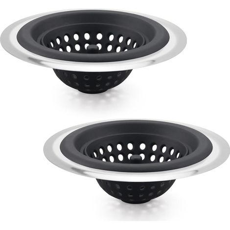 Colador para fregadero de cocina  Colador para triturador de basura  Juego de 2 coladores de acero inoxidable para fregadero, 11,4 cm de diámetro (negro) (1/5)