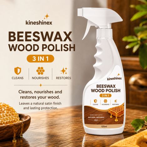 KineShineX 3-in-1 Bienenwachs-Polierspray für Massivholz – Pflegespray für Tische, Stühle, Böden und Holzmöbel (1/5)