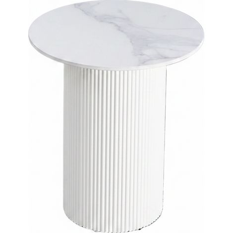 Guéridon bout de canapé rond marbre blanc pied beige (1/3)