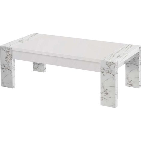 PRAVA - Table Basse L130cm Laquée Blanc et Effet Marbre (1/4)