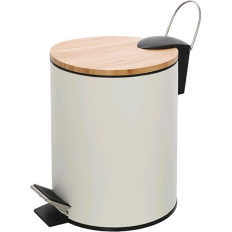 Pattumiera 3 Litri per Bagno in Acciaio Colore Bianco Opaco e Bambu' per WC (1/3)