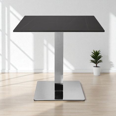Tavolo bar pub ristorante 80x80 cm base argento Top esterno effetto marmo Nero H 75 (1/5)