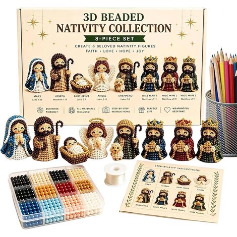 Crèche de Noël avec perles 3D faites à la main Crèche de Noël avec perles pour hommes, femmes, adultes, mères, pères, maris, épouses et tout le monde (1/5)