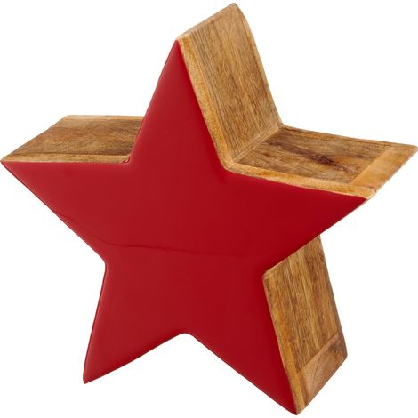 Weihnachtsdeko Massivo Stern Rot & Natur Ø 19 cm - Mangoholz