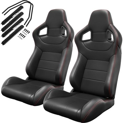 Set di 2 sedili sportivi da corsa in PVC neri con cuciture rosse e guide (1/3)