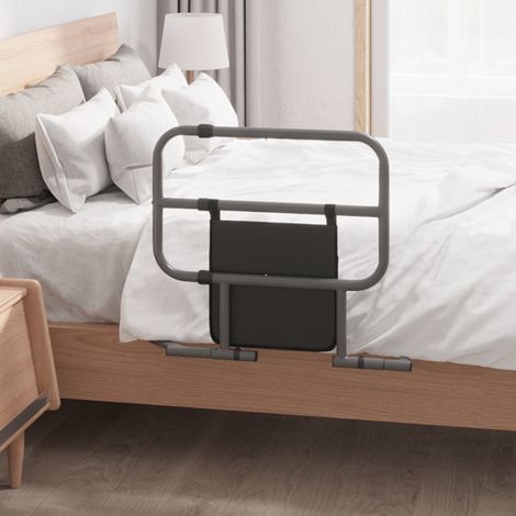 Sponda di sicurezza per letto per adulti, maniglia pieghevole con tasca portaoggetti, 61x66x55 cm, grigia