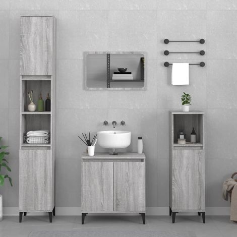 Lot de 3 Ensemble meubles de salle de bain Vintage,Ensemble d'armoires Toilette Sonoma gris -88855 (1/5)