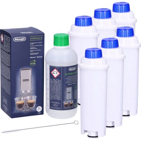 Kit para cafetera espresso Delonghi: 6 filtros Seltino Ovale, descalcificador DeLonghi Ecodecalk DLSC500, cepillo Seltino.