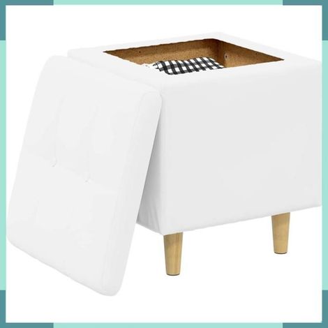 Pouf de rangement - 876817 - Simili cuir - Blanc - 40 x 40 x 45 cm (1/5)