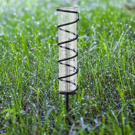 Pluviometro in vetro da 12 cm – telaio in metallo – misurino – tubo rilevatore di ferro (1/5)