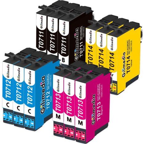 Multipack Cartouche d'encre pour Epson T0711 T0712 T0713 T0714 pour Epson Stylus SX400 SX510W BX610FW SX200 DX4400 SX100 SX218 SX515W DX9400F BX600FW SX415 SX610FW DX8400 (12 Pack) (1/5)