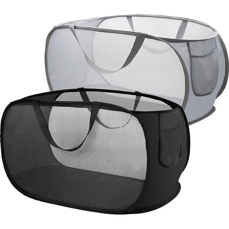 Cesta de ropa sucia plegable de 2 piezas, 75 l, ideal para lavandería, baño, dormitorio, habitación infantil y viajes (negro y gris) (1/5)