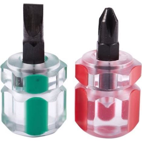 2 Pcs Plat Tournevis Cruciforme Mini Tournevis Courte Petite Outils De Réparation Split Kit Set Vert + Rouge (1/4)