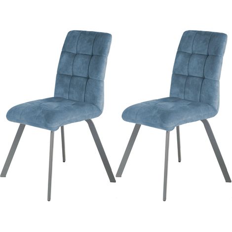 Lot de 2 chaises repas 45x62x89 cm en tissu bleu - RIBOLT