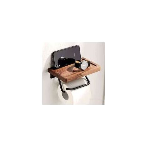 Crezuo Wand-Toilettenpapierhalter mit Ablage in Schwarznuss für das Badezimmer (1/5)